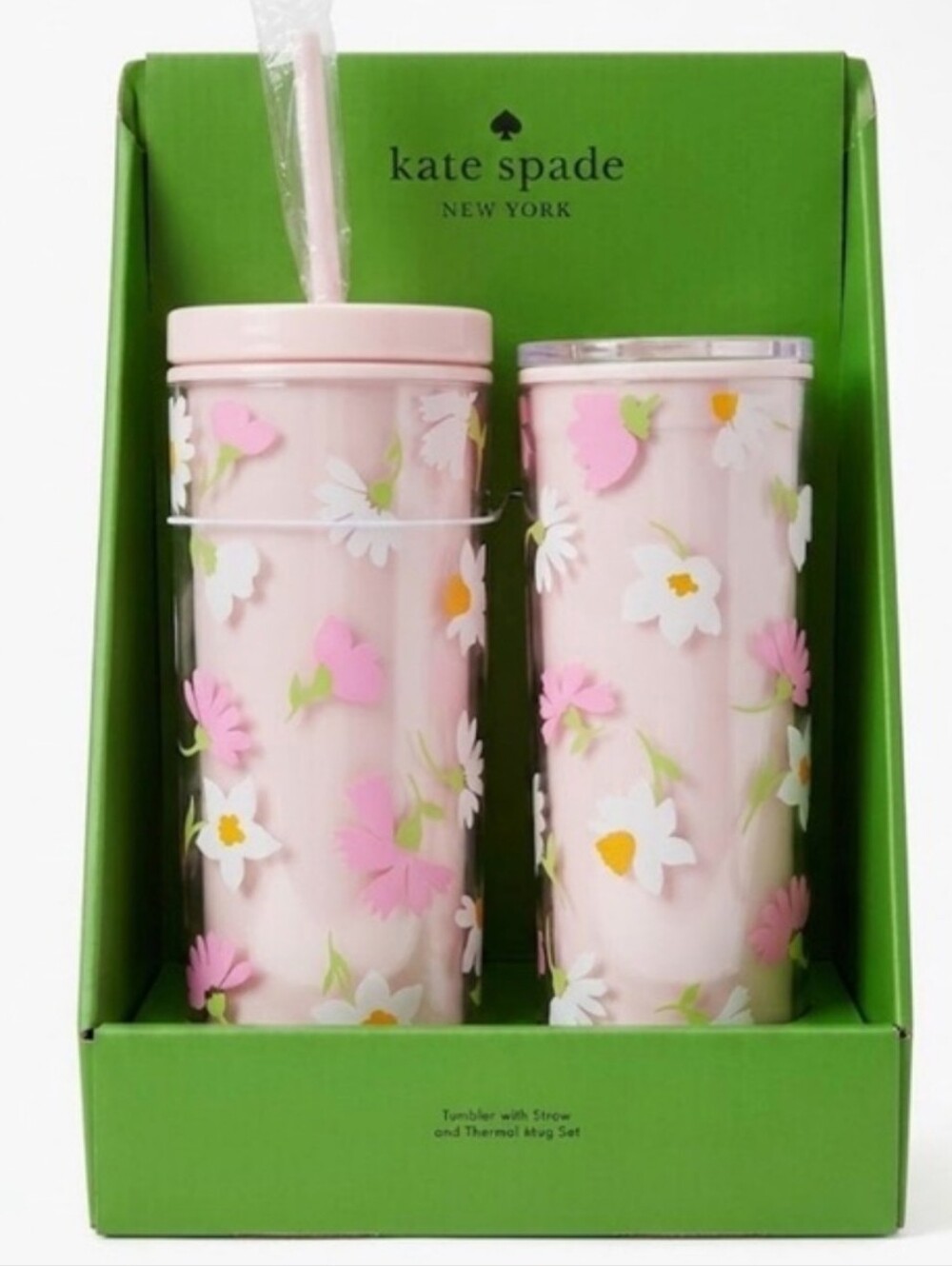 Kate Spade New York Floral Tumbler with Straw and Thermal Mug Gift Box Set